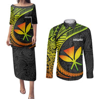 Hawaii Kanaka Maoli Couples Matching Puletasi Dress and Long Sleeve Button Shirts Polynesian Tornado Infusion Gradient TS04 Gradient - Polynesian Pride