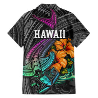 Hawaii Polynesian Hawaiian Shirt with Tribal Hammerhead Sharks and Hibiscus Black TS04 - Polynesian Pride