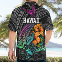 Hawaii Polynesian Hawaiian Shirt with Tribal Hammerhead Sharks and Hibiscus Black TS04 - Polynesian Pride
