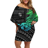 Zodiac Cancer Off Shoulder Short Dress Polynesian in Gradient Blue TS04 Women Gradient Blue - Polynesian Pride