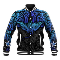 Polynesian Ray Pattern Baseball Jacket TS04 Unisex Black/Blue - Polynesian Pride