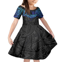 Polynesian Ray Pattern Family Matching Puletasi Dress and Hawaiian Shirt TS04 Daughter's Dress Black/Blue - Polynesian Pride