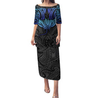 Polynesian Ray Pattern Puletasi TS04 Long Dress Black Blue - Polynesian Pride