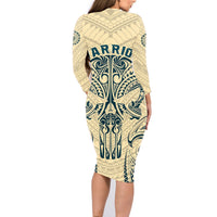 Polynesian Family Matching Long Sleeve Bodycon Dress and Hawaiian Shirt Warrior Skull with Tribal Patterns Tattoo Design TS04 - Polynesian Pride