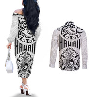 Hawaii Couples Matching Off The Shoulder Long Sleeve Dress and Long Sleeve Button Shirts with Polynesian Turtle TS04 - Polynesian Pride