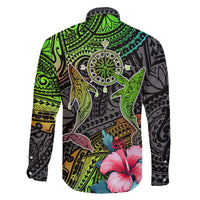 Polynesian Family Matching Puletasi Dress and Hawaiian Shirt Whales and Compass Gradient Pattern TS04 - Polynesian Pride