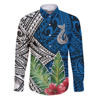 Polynesian Family Matching Short Sleeve Bodycon Dress and Hawaiian Shirt Whale Pattern and Hibiscus Flowers TS04 Dad's Shirt - Long Sleeve Multicolor - Polynesian Pride