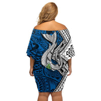 Polynesian Off Shoulder Short Dress Whale Pattern and Hibiscus Flowers TS04 - Polynesian Pride