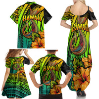 Hawaii Family Matching Summer Maxi Dress and Hawaiian Shirt Polynesian Fish Hook and Hibiscus Flowers with Gradient Pattern TS04 - Polynesian Pride