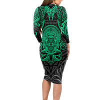 Polynesian Long Sleeve Bodycon Dress Abstract Tiki TS04 - Polynesian Pride