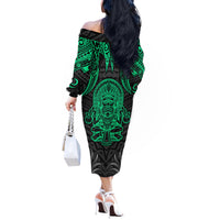 Polynesian Off The Shoulder Long Sleeve Dress Abstract Tiki TS04 - Polynesian Pride