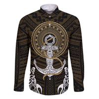 Polynesian Swordfish Family Matching Tank Maxi Dress and Hawaiian Shirt with Anchor Pattern and Tribal Turtle TS04 Dad's Shirt - Long Sleeve Multicolor - Polynesian Pride