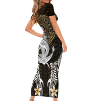 Polynesian Swordfish Short Sleeve Bodycon Dress with Anchor Pattern and Tribal Turtle TS04 Long Dress Multicolor - Polynesian Pride