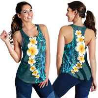 Turquosie Polynesia Women Racerback Tank Plumeria Tropical Leaves With Galaxy Polynesian Art - Polynesian Pride