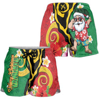Vanuatu Christmas Shorts for Women Funny Santa with Namele and Boar Tusk Tribal - Polynesian Pride