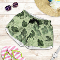 Vesuvian Green Aloha Hawaii Hibiscus Orchid Seamless Shorts for Women