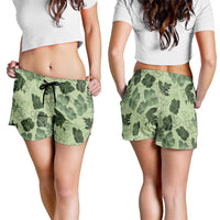 Vesuvian Green Aloha Hawaii Hibiscus Orchid Seamless Shorts for Women