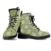 Vesuvian Green Palaka Quilt Hawaii Leather Boots Traditional Hawaii-plaid Pattern - Polynesian Pride