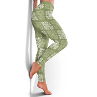 Vesuvian Green Palaka Quilt Hawaii Leggings Traditional Hawaii-plaid Pattern - Polynesian Pride