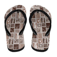 Vintage Aloha Block Quilt Flip Flops Beige Inspired Lei Motifs - Polynesian Pride