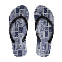 Vintage Aloha Block Quilt Flip Flops Blue Inspired Lei Motifs - Polynesian Pride