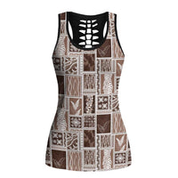 Vintage Aloha Block Quilt Hollow Tank Top Beige Inspired Lei Motifs - Polynesian Pride