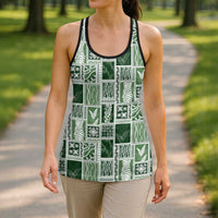 Vintage Aloha Block Quilt Hollow Tank Top Green Inspired Lei Motifs - Polynesian Pride