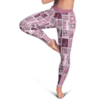 Vintage Aloha Block Quilt Leggings Pink Inspired Lei Motifs - Polynesian Pride