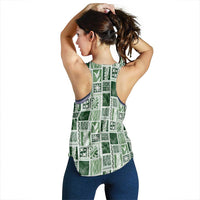 Vintage Aloha Block Quilt Women Racerback Tank Green Inspired Lei Motifs - Polynesian Pride