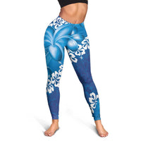 Vintage Blue Polynesia Leggings Plumeria With Hibiscus Tropical Vibes - Polynesian Pride
