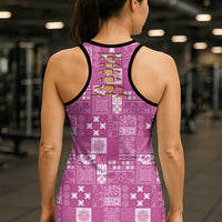 Vintage Hawaiian Quilting Patterns Hollow Tank Top Pink Style Tribal Fabric Patchwork - Polynesian Pride