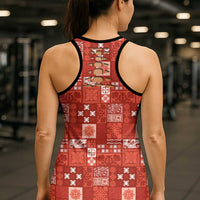 Vintage Hawaiian Quilting Patterns Hollow Tank Top Red Style Tribal Fabric Patchwork - Polynesian Pride