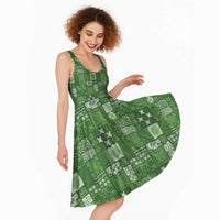 Vintage Hawaiian Quilting Patterns Midi Dress Green Style Tribal Fabric Patchwork - Polynesian Pride