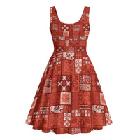 Vintage Hawaiian Quilting Patterns Midi Dress Red Style Tribal Fabric Patchwork - Polynesian Pride