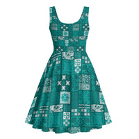 Vintage Hawaiian Quilting Patterns Midi Dress Turquoise Style Tribal Fabric Patchwork - Polynesian Pride