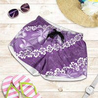 Vintage Purple Polynesia Shorts for Women Plumeria With Hibiscus Tropical Vibes - Polynesian Pride