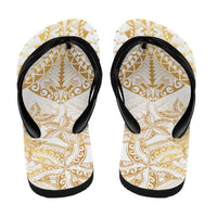 White and Gold Polynesia Flip Flops Plumeria Tattoo With Polynesian Pattern - Polynesian Pride