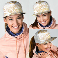 White and Gold Polynesia Mesh Trucker Cap Plumeria Tattoo With Polynesian Pattern - Polynesian Pride