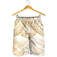 White and Gold Polynesia Shorts for Men Plumeria Tattoo With Polynesian Pattern - Polynesian Pride