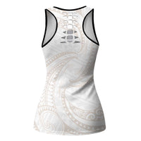 White Sunday Lotu Tamaiti Hollow Tank Top Polynesian Wave Pastel Nude - Polynesian Pride