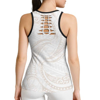 White Sunday Lotu Tamaiti Hollow Tank Top Polynesian Wave Pastel Nude - Polynesian Pride