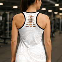 White Sunday Lotu Tamaiti Hollow Tank Top Polynesian Wave Pastel Nude - Polynesian Pride