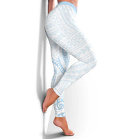 White Sunday Lotu Tamaiti Leggings Polynesian Wave Pastel Sky Blue - Polynesian Pride