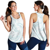 White Sunday Lotu Tamaiti Women Racerback Tank Polynesian Wave Pastel Cyan - Polynesian Pride