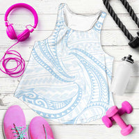 White Sunday Lotu Tamaiti Women Racerback Tank Polynesian Wave Pastel Sky Blue - Polynesian Pride