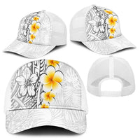 White Tropical Plumeria With Galaxy Polynesian Art Mesh Trucker Cap - Polynesian Pride