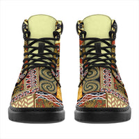 Yellow Aotearoa Kowhaiwhai Pattern All Season Boots NZ Maori Quilt Style - Polynesian Pride