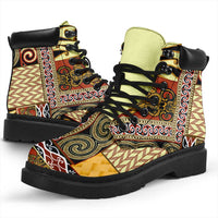 Yellow Aotearoa Kowhaiwhai Pattern All Season Boots NZ Maori Quilt Style - Polynesian Pride
