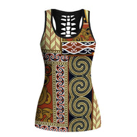 Yellow Aotearoa Kowhaiwhai Pattern Hollow Tank Top NZ Maori Quilt Style LT14 Female Yellow - Polynesian Pride
