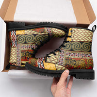 Yellow Aotearoa Kowhaiwhai Pattern Leather Boots NZ Maori Quilt Style - Polynesian Pride